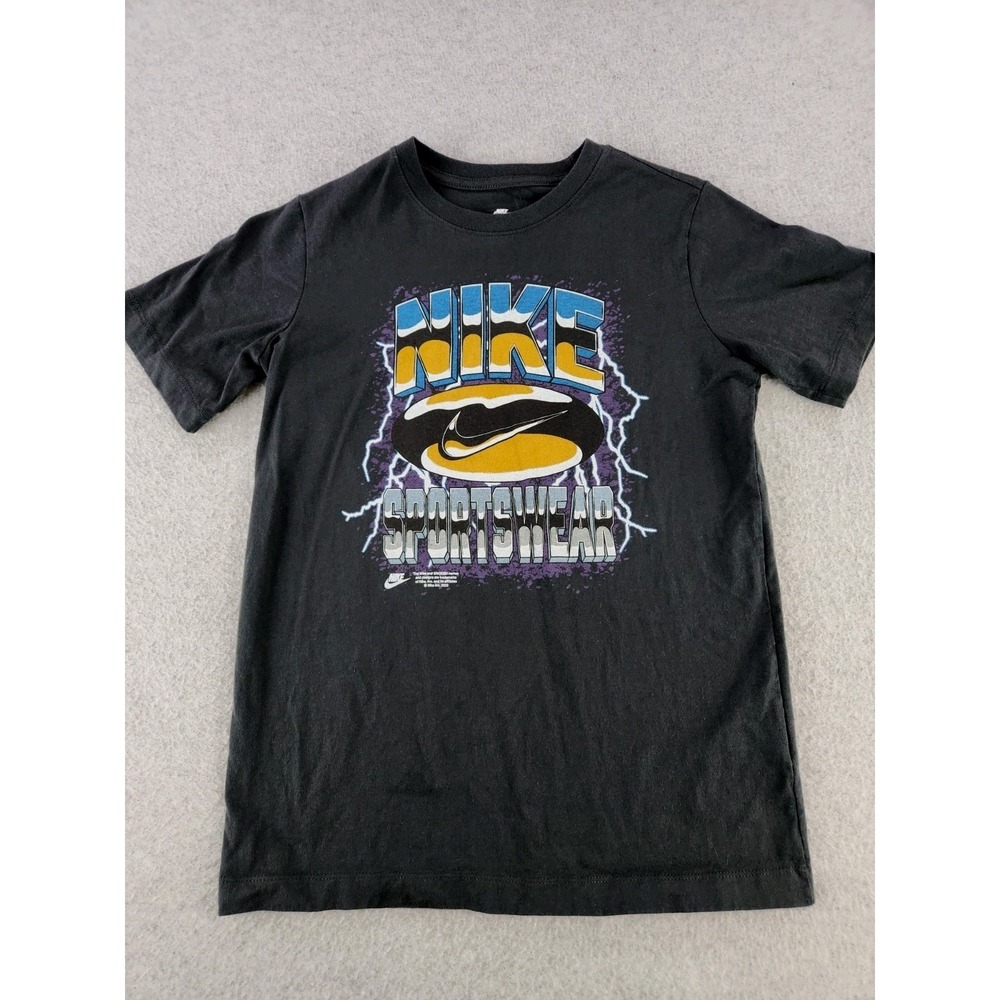 NIKE SPORTSWEAR Youth Retro‎ T-shirt Swoosh Black Logo Kids Tee 14/16